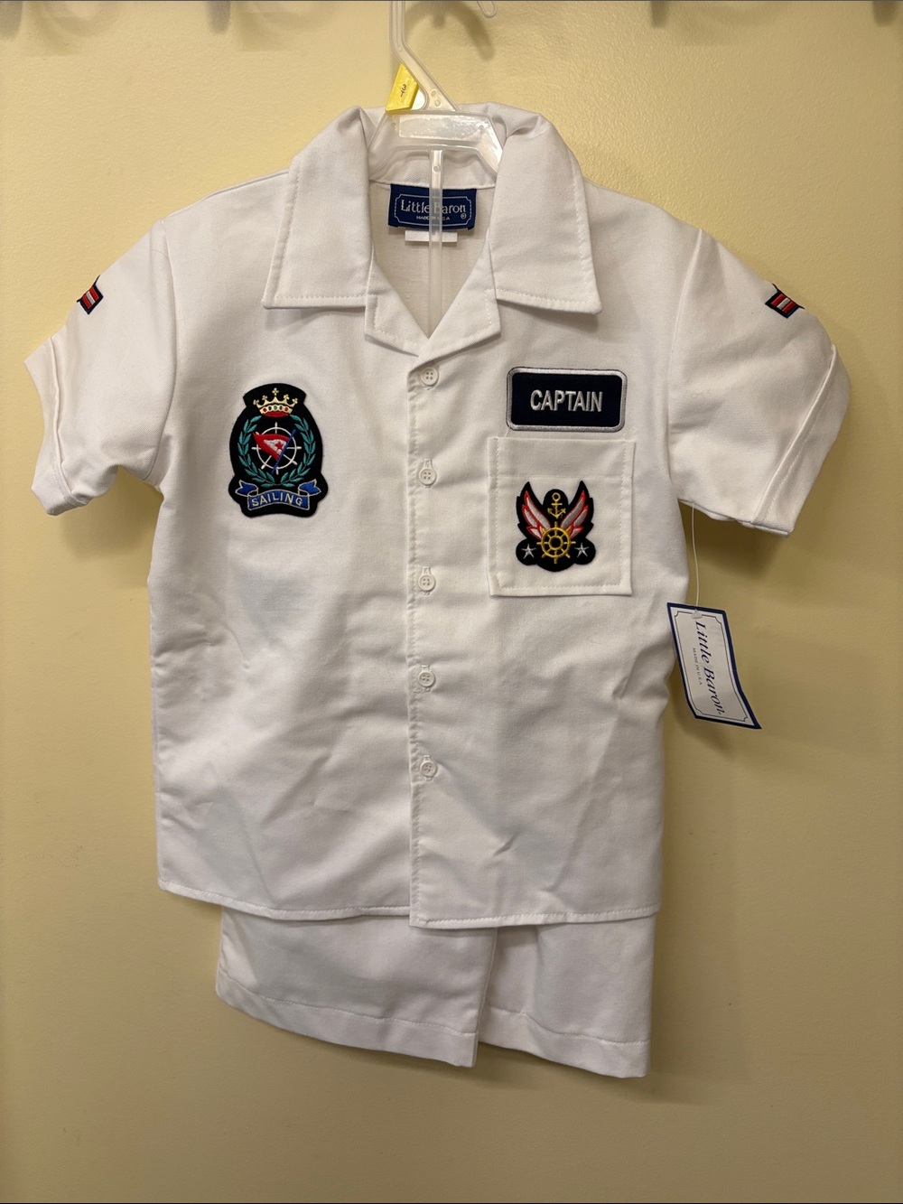 White Captain Sailor Nautical Button-Down Shirt and Shorts Costume